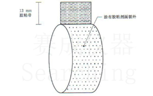 濟南賽成VOC-01環形初粘儀測試時，將膠帶式樣彎轉成如圖這樣的環形試樣，有膠面朝外